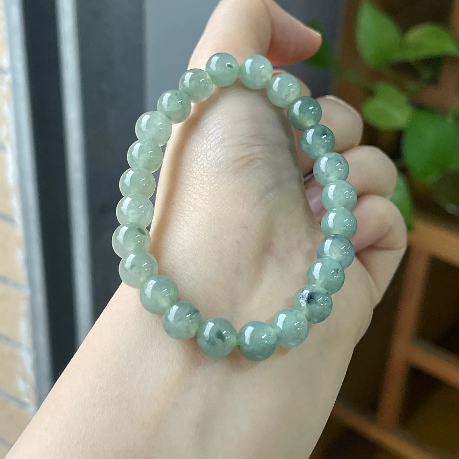 翡翠冰糯种绿色飘花手链