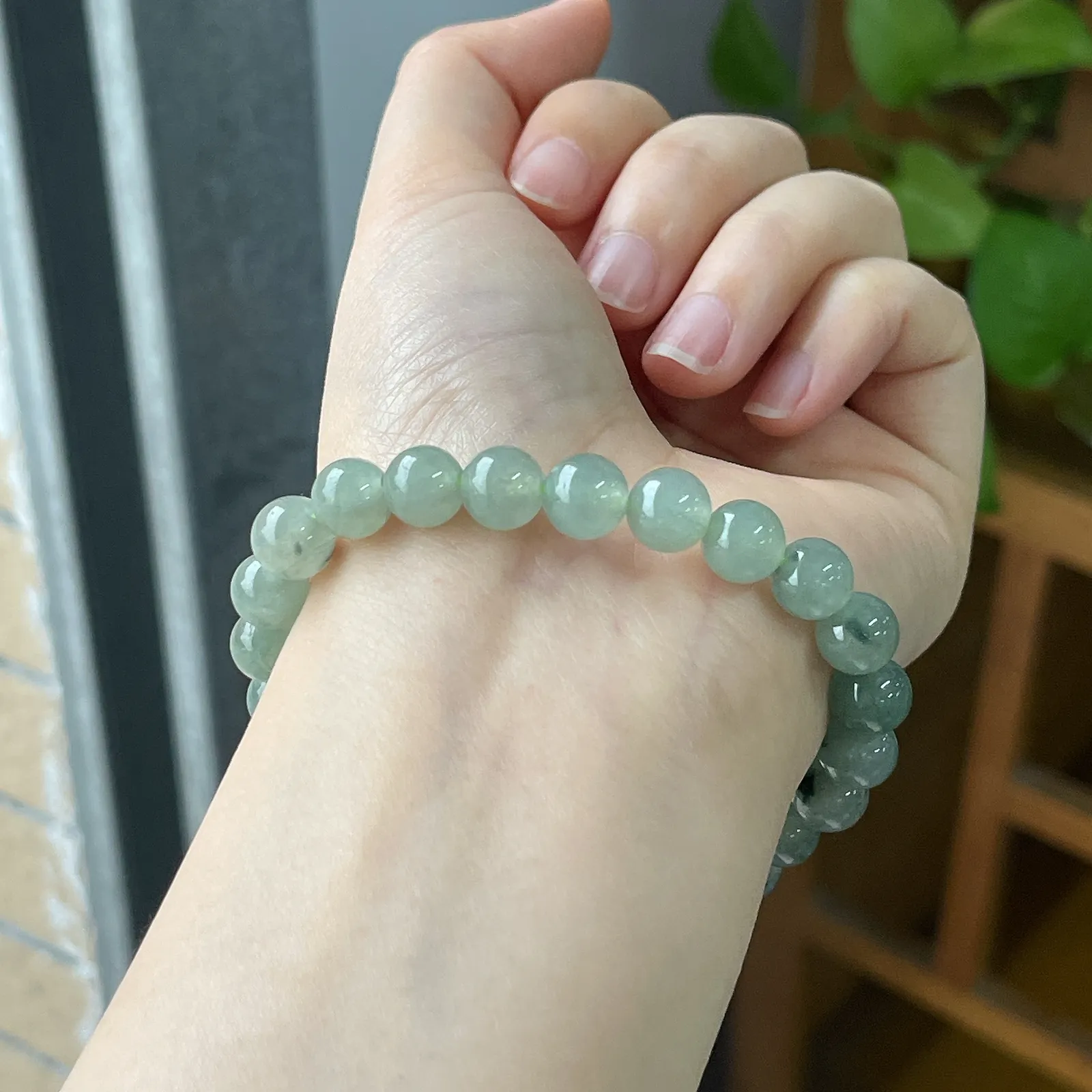 翡翠冰糯种绿色飘花手链