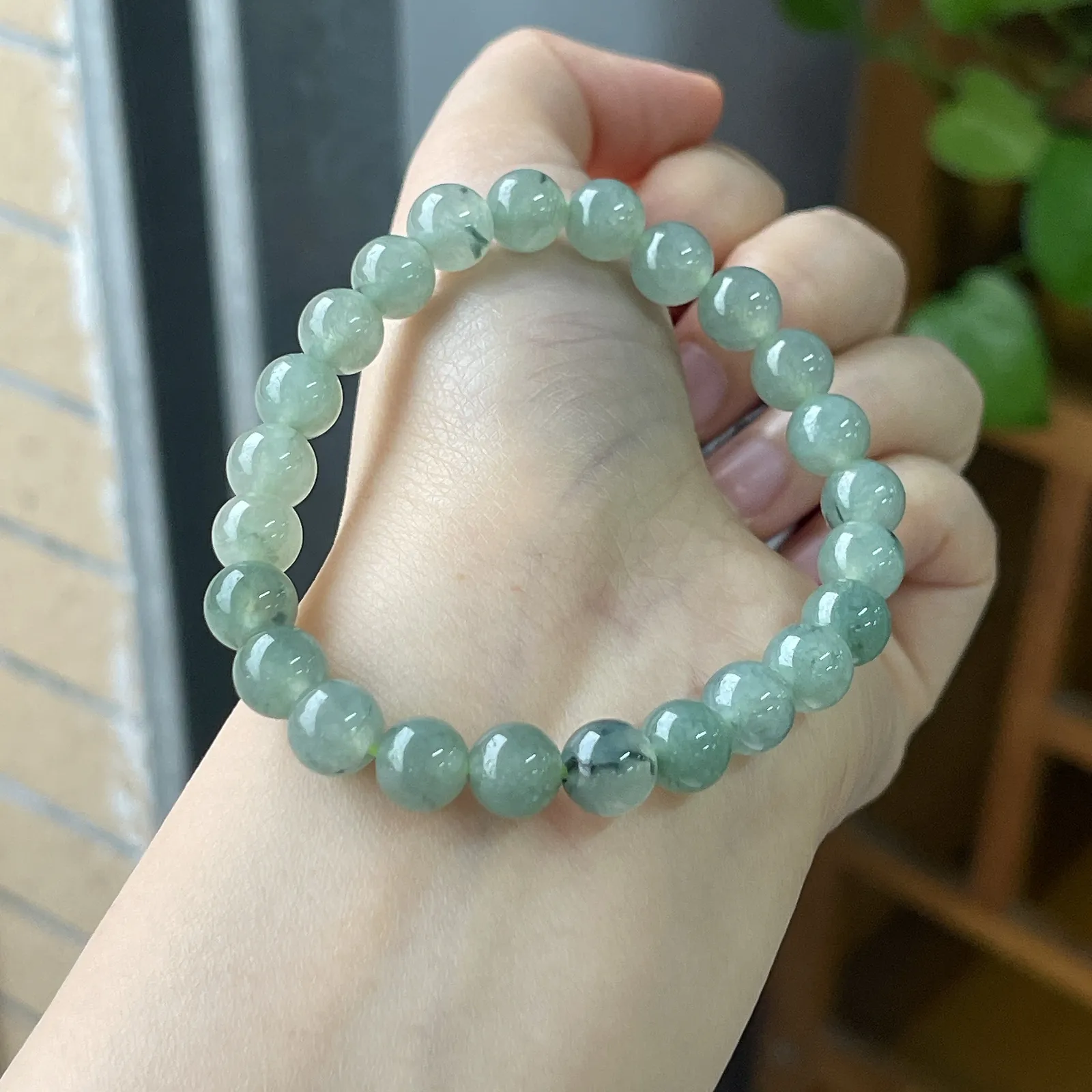 翡翠冰糯种绿色飘花手链