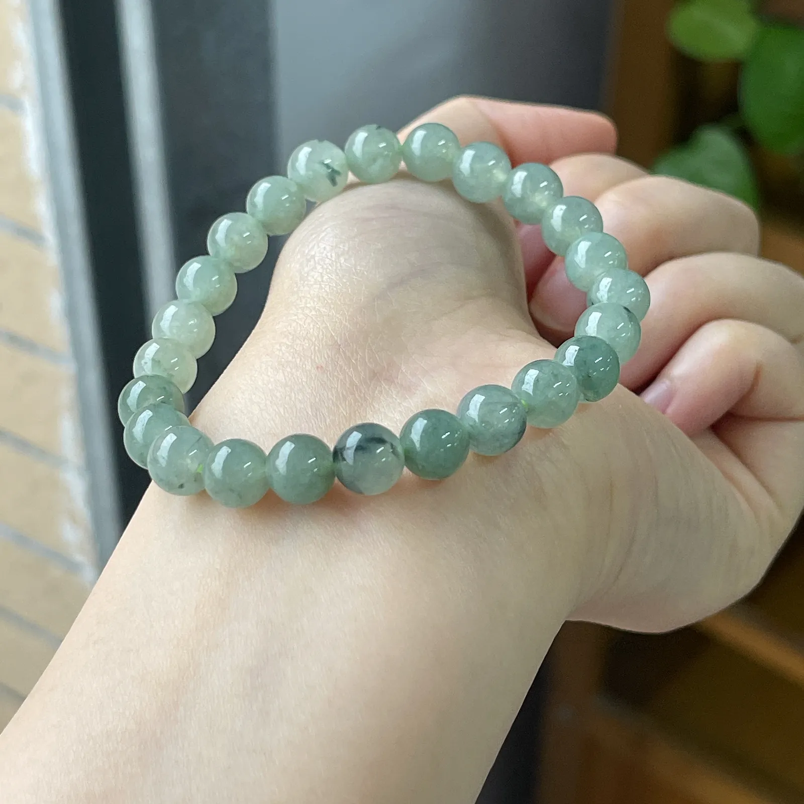 翡翠冰糯种绿色飘花手链