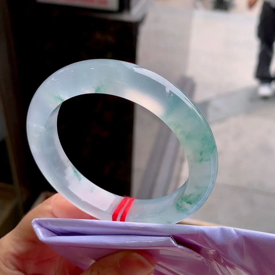 正圈玻璃种飘花 微棉根 尺寸:57.2/11.6/9.6 种水好花美