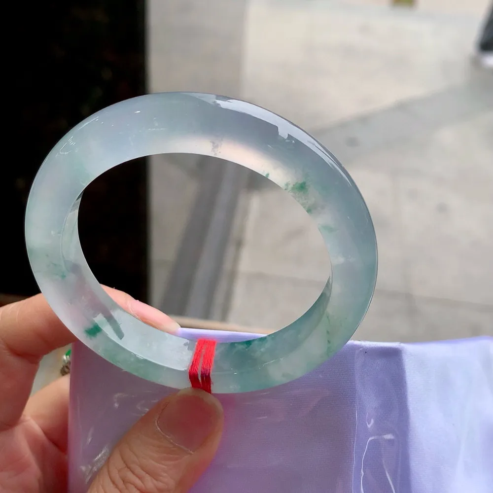 正圈玻璃种飘花 微棉根 尺寸:57.2/11.6/9.6 种水好花美