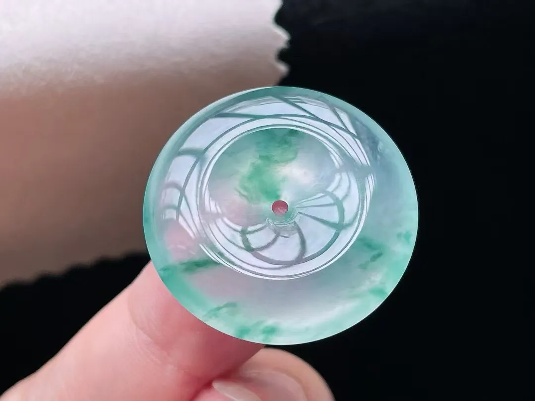 老坑冰飘花平安扣吊坠