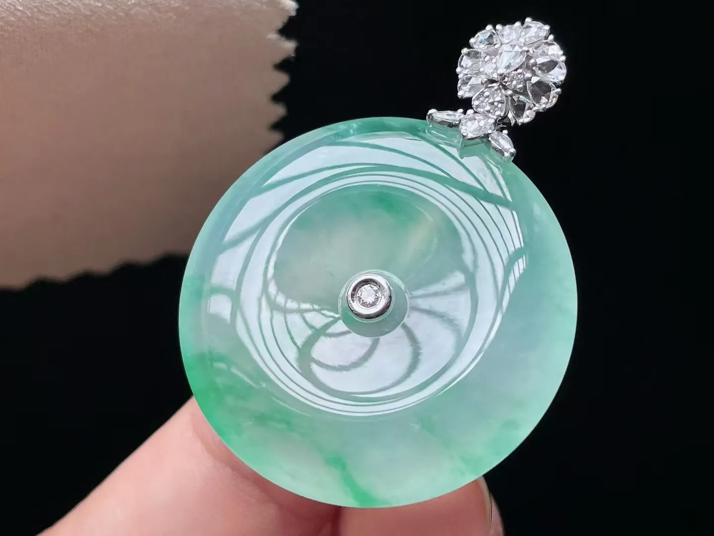 老坑冰种飘花平安扣吊坠