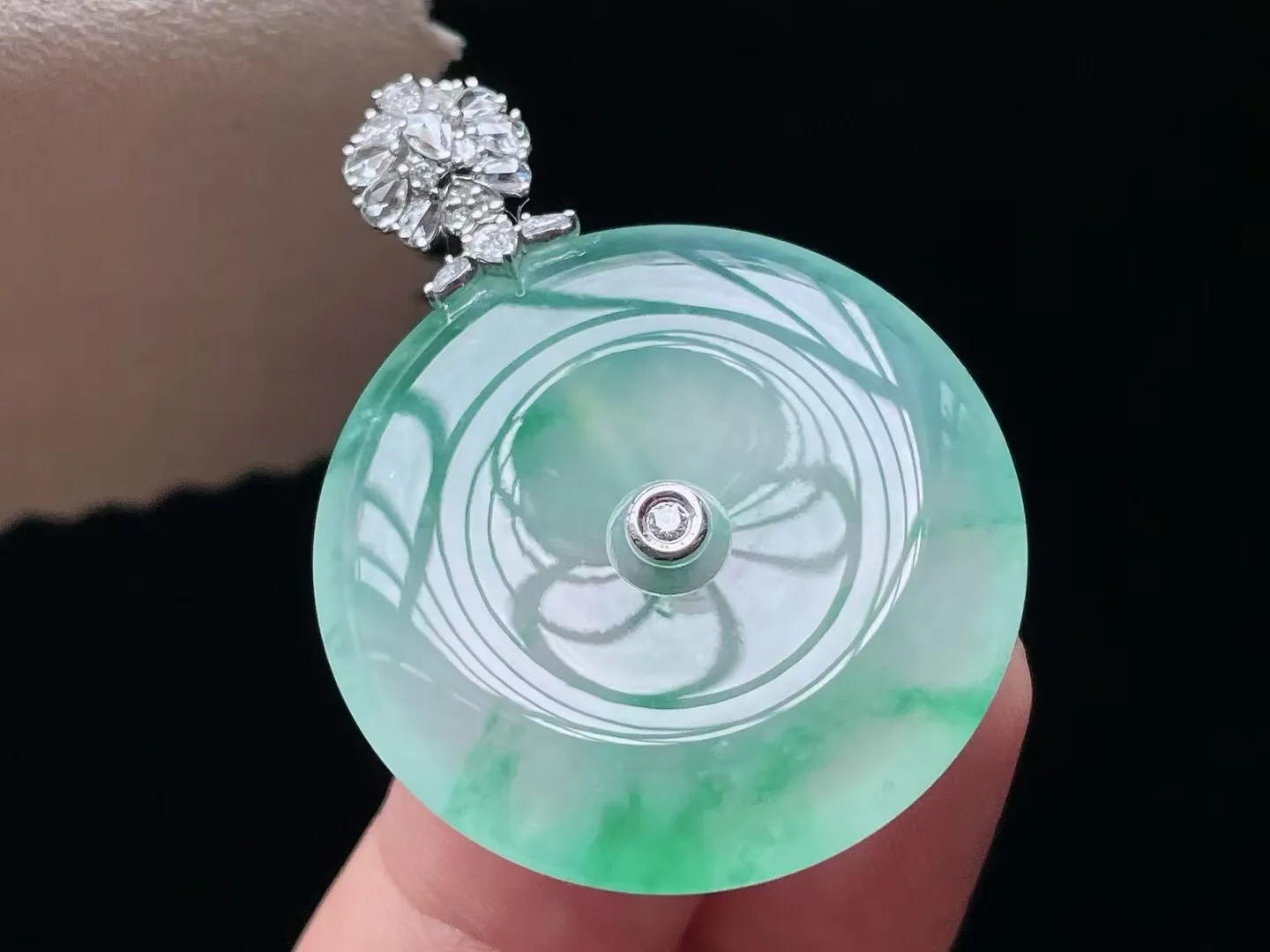 老坑冰种飘花平安扣吊坠