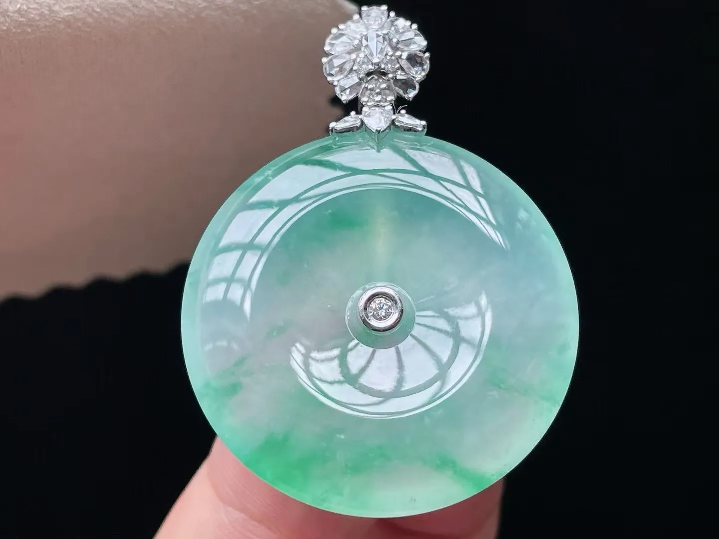 老坑冰种飘花平安扣吊坠