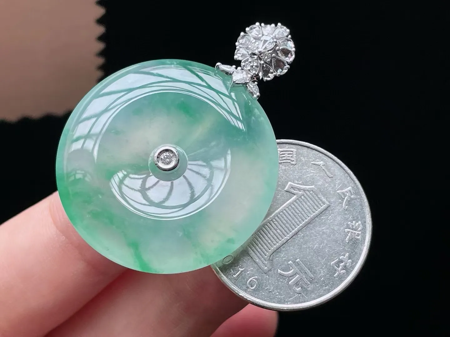 老坑冰种飘花平安扣吊坠