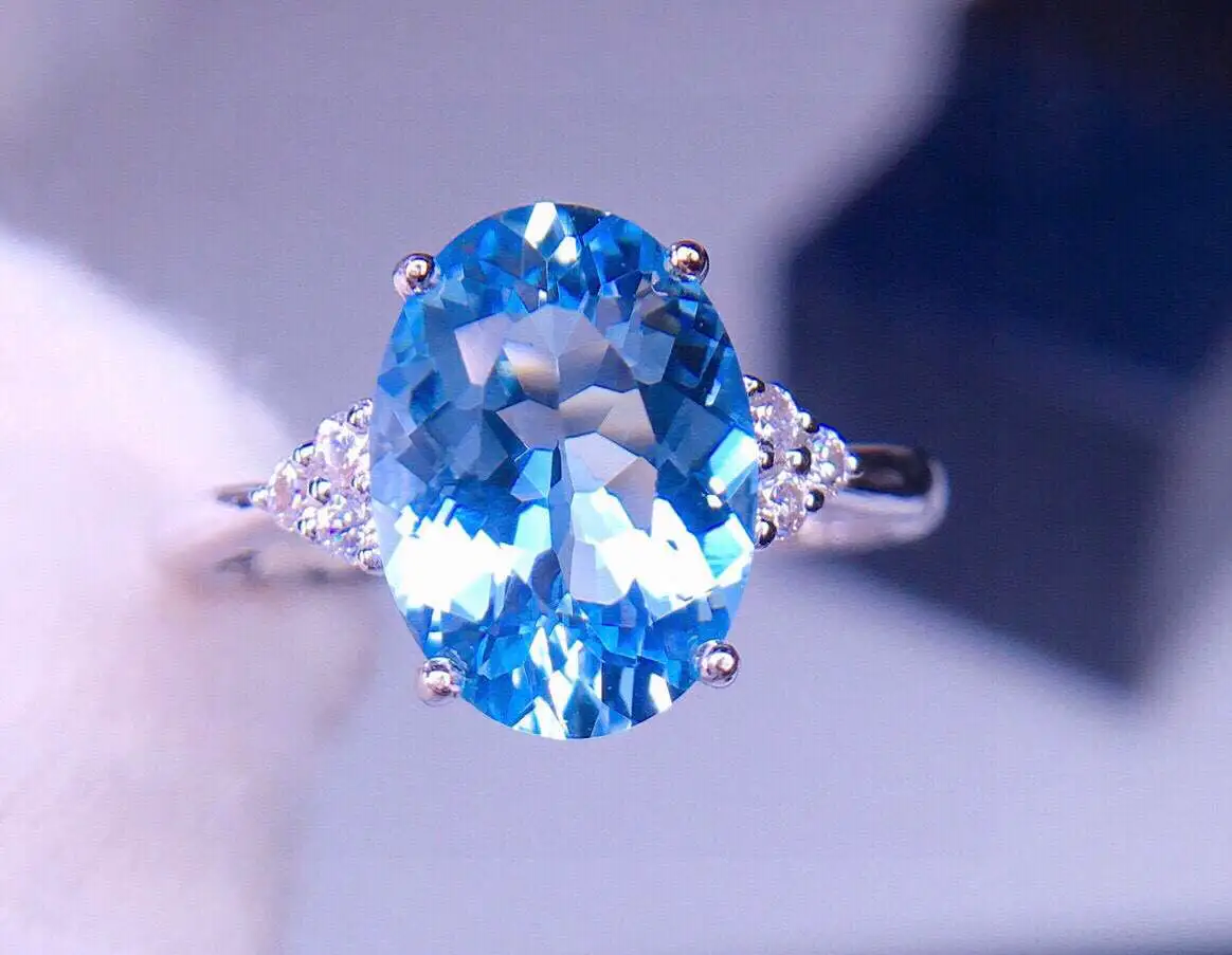 天然圣玛利亚海蓝宝戒指 戒指主石10.8*7.5 宝石约3.1ct  18k白金