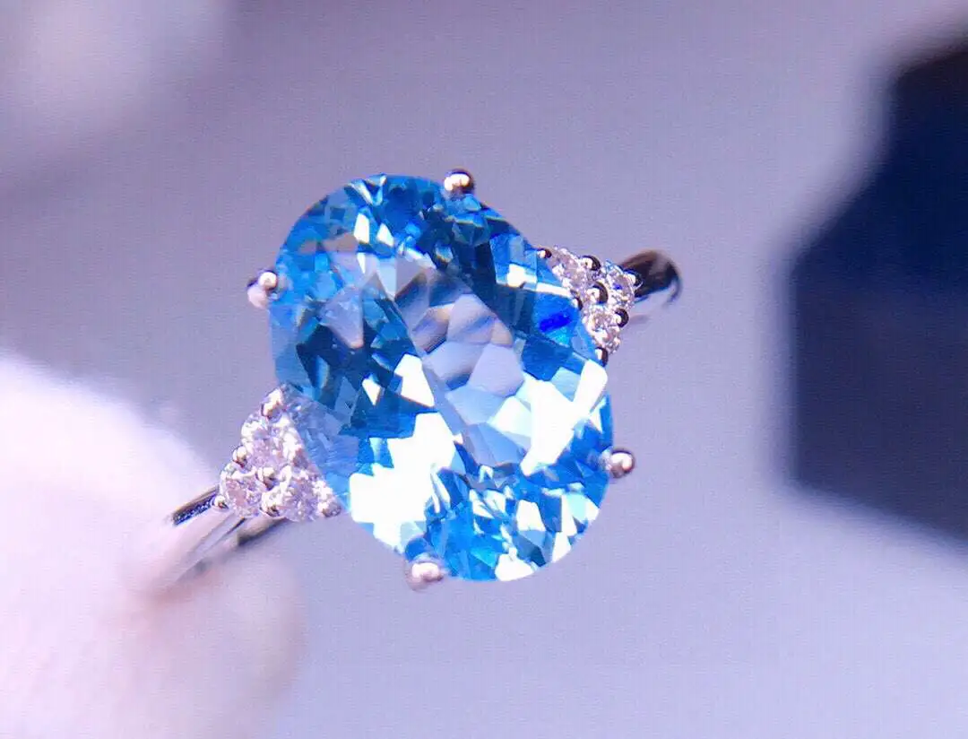 天然圣玛利亚海蓝宝戒指 戒指主石10.8*7.5 宝石约3.1ct  18k白金