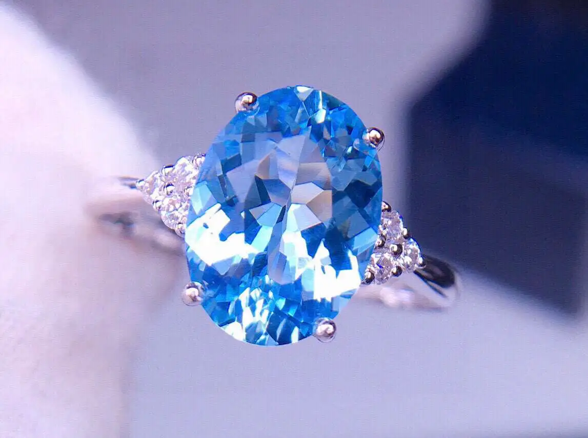 天然圣玛利亚海蓝宝戒指 戒指主石10.8*7.5 宝石约3.1ct  18k白金