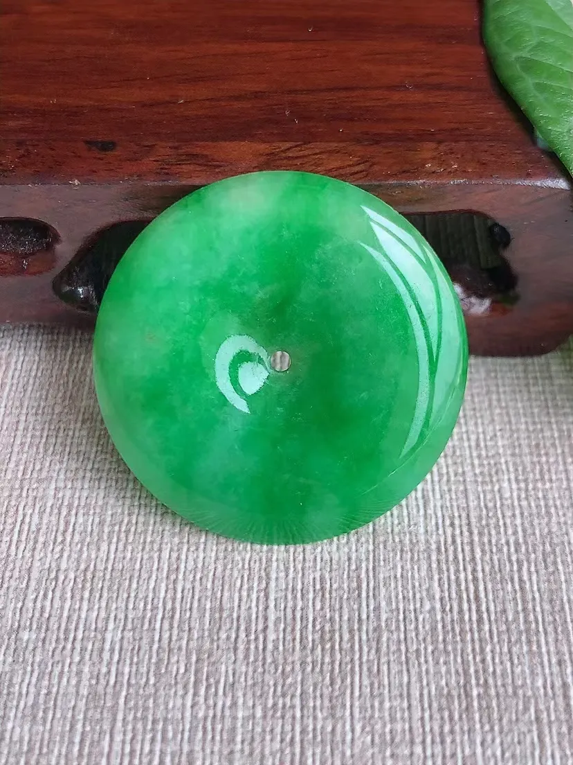 天然A货翡翠阳绿大平安扣吊坠尺寸35×5.5m量14.00g 0316