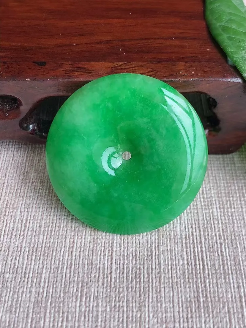 天然A货翡翠阳绿大平安扣吊坠尺寸35×5.5m量14.00g 0316