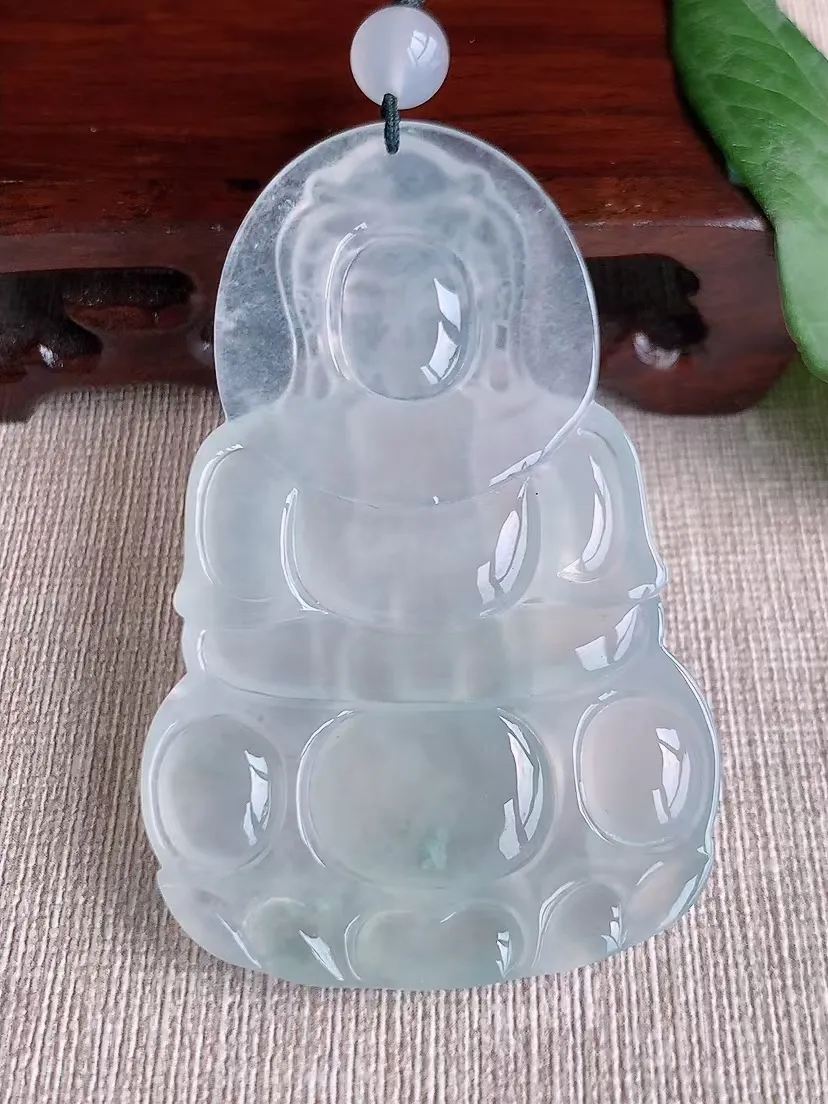 天然A货翡翠白月光大正装观音吊坠尺寸68.2×43.2×6.2m量33.07g 0316