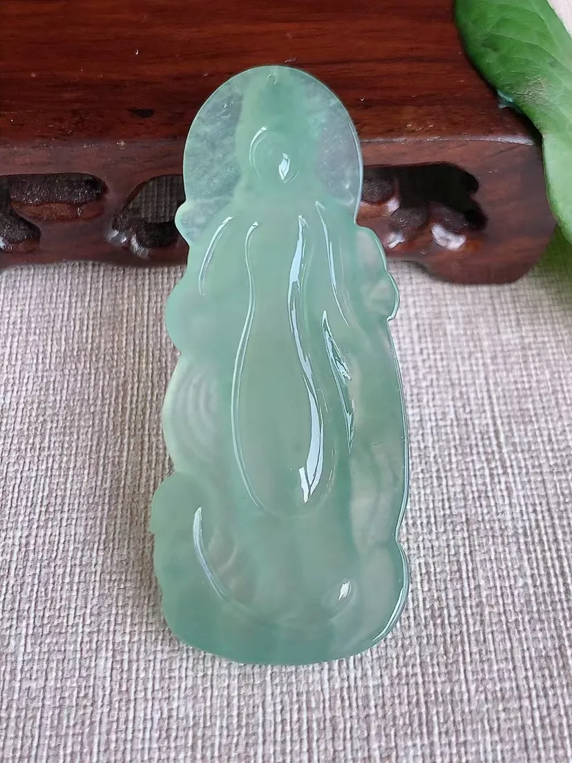 天然A货翡翠晴水观音吊坠尺寸64.4×26.5×5.7m量17.21g 0322