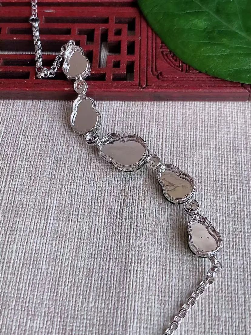 天然A货翡翠18K金镶嵌满绿葫芦手链尺寸15.6×11.3×5.5m量6.30g 0322