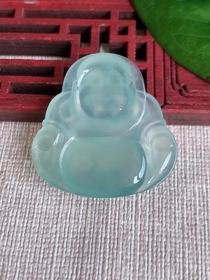 天然A货翡翠晴水佛公镶嵌件尺寸30.2×29.6×5.4m量7.40g 0322