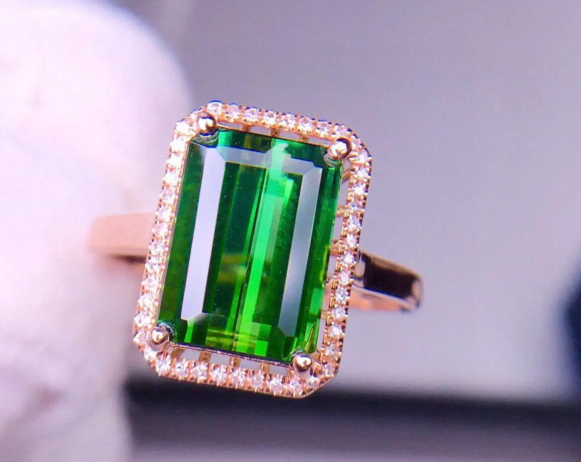 天然绿碧玺戒指 主石11.5*7.8 宝石约4.1ct 18K玫瑰金