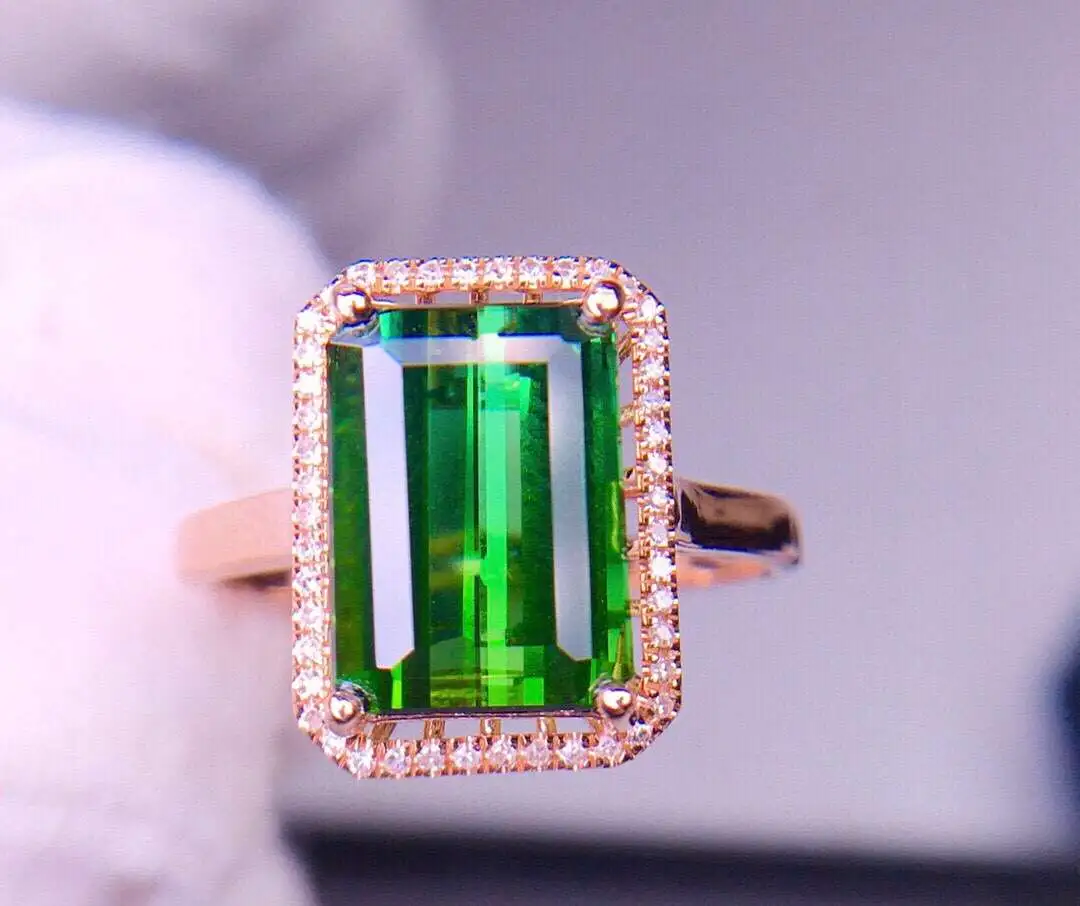 天然绿碧玺戒指 主石11.5*7.8 宝石约4.1ct 18K玫瑰金