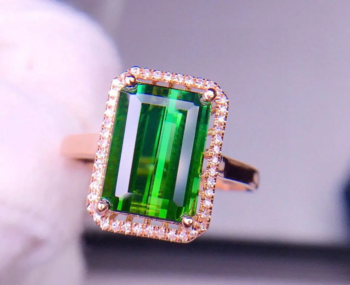 天然绿碧玺戒指 主石11.5*7.8 宝石约4.1ct 18K玫瑰金