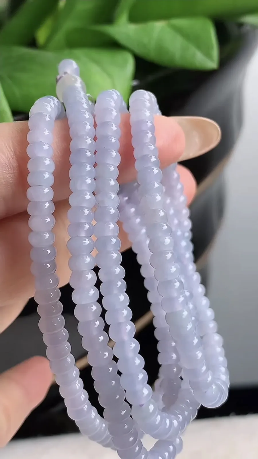 a货翡翠老坑冰种紫罗兰算盘珠项链毛衣链 尺寸4.5×2.4mm
