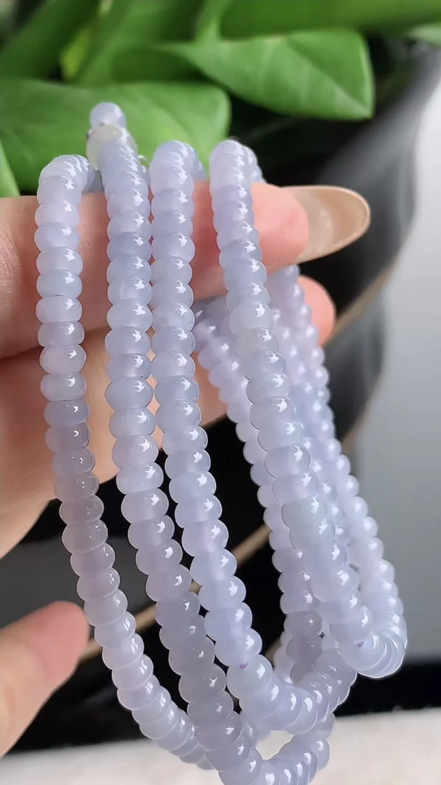 a货翡翠老坑冰种紫罗兰算盘珠项链毛衣链 尺寸4.5×2.4mm