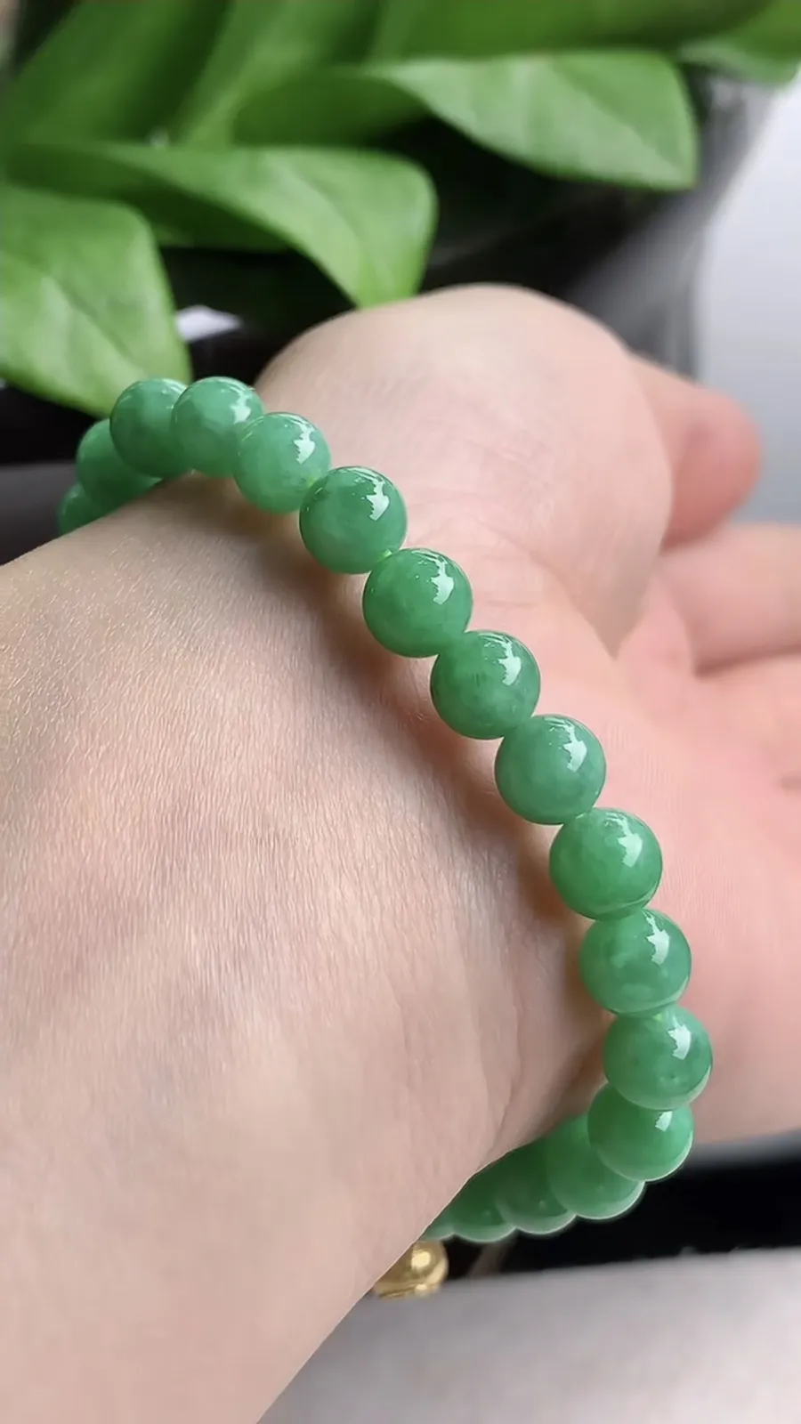 a货翡翠老坑种满绿圆珠佛珠手串26颗 尺寸6.5mm