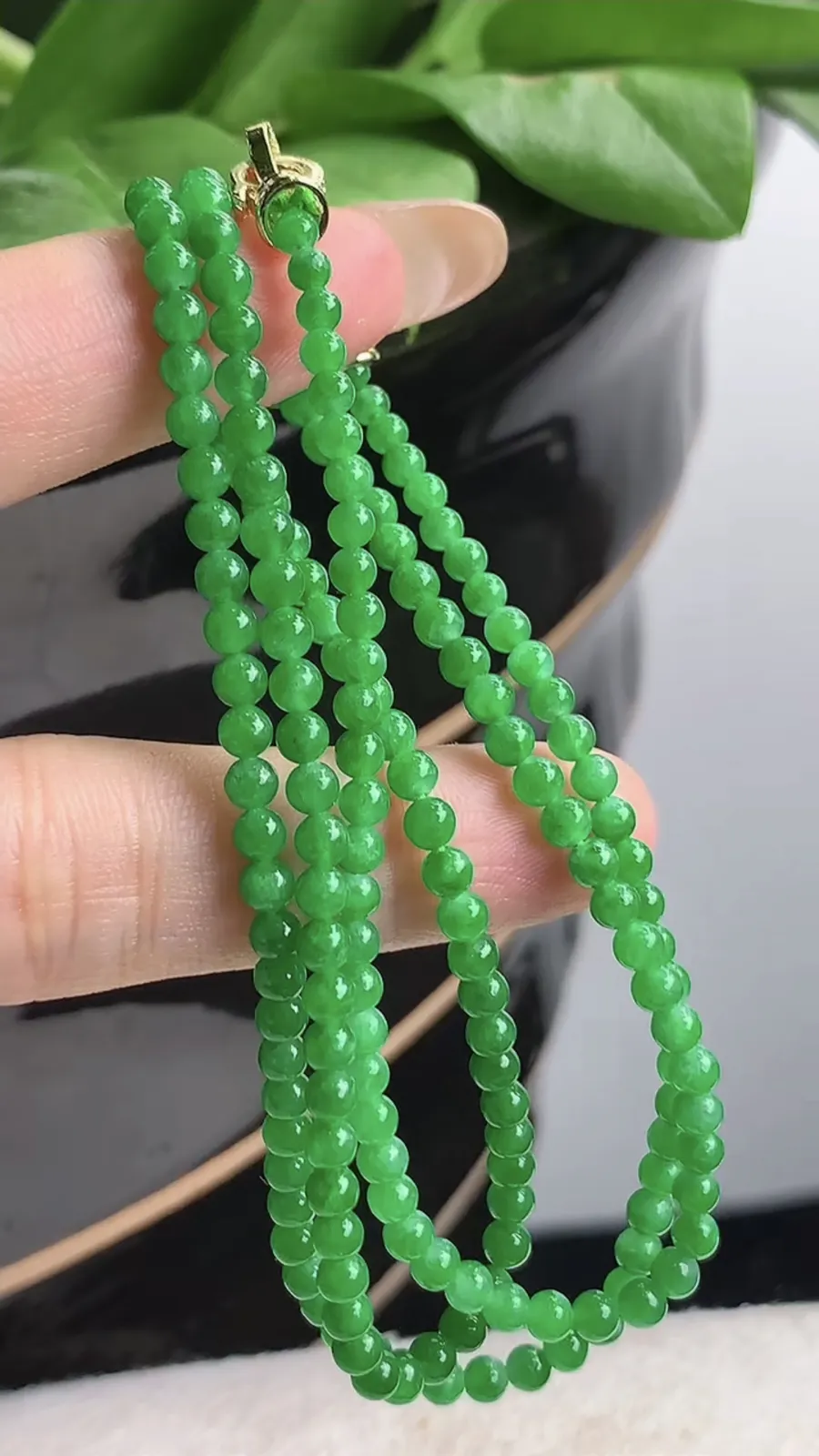 a货翡翠老坑冰种阳绿圆珠项链毛衣链175颗 尺寸3.2mm