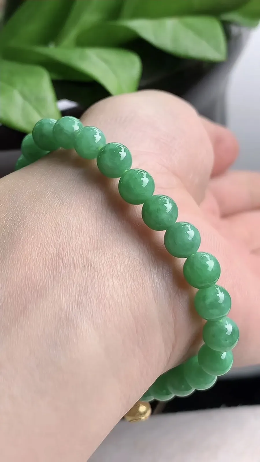 a货翡翠老坑种满绿圆珠佛珠手串26颗 尺寸6.5mm