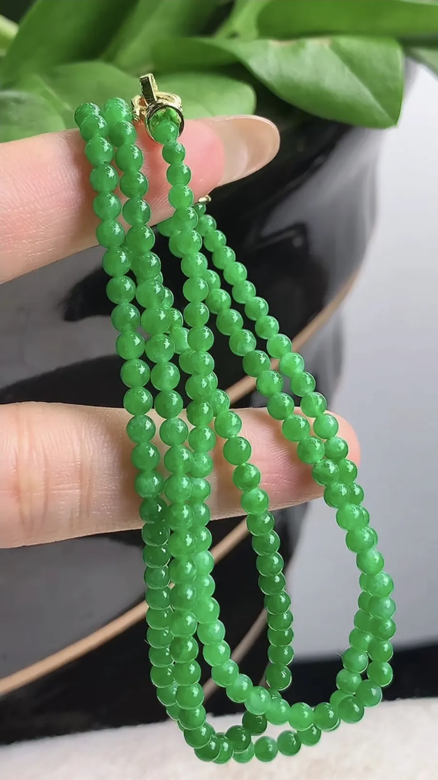 a货翡翠老坑冰种阳绿圆珠项链毛衣链175颗 尺寸3.2mm