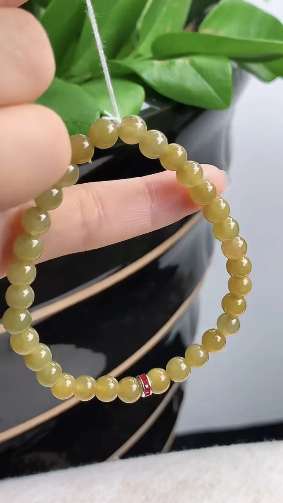 a货翡翠老坑冰润黄翡圆珠佛珠手串32颗 尺寸5.5mm