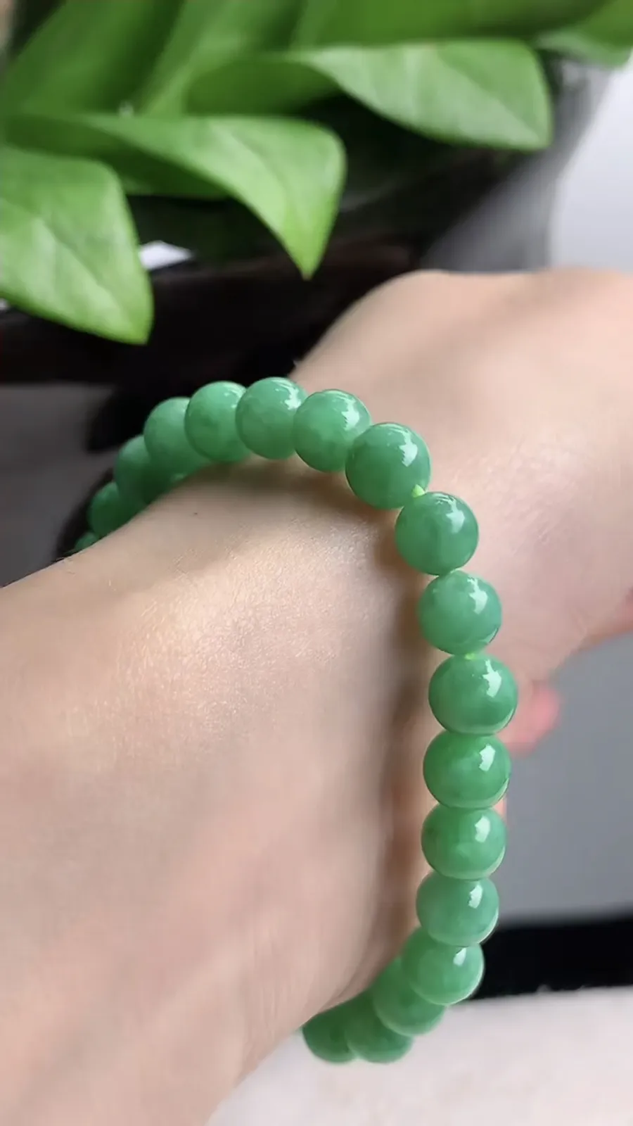 a货翡翠老坑种满绿圆珠佛珠手串26颗 尺寸6.5mm