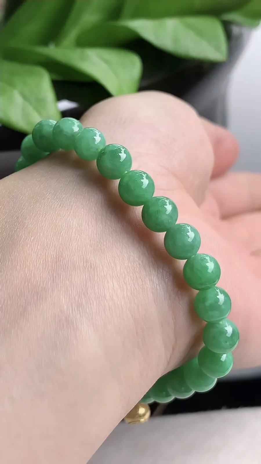 a货翡翠老坑种满绿圆珠佛珠手串26颗 尺寸6.5mm