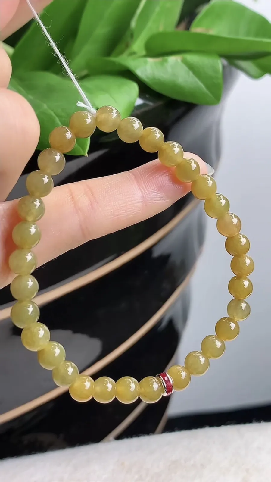 a货翡翠老坑冰润黄翡圆珠佛珠手串32颗 尺寸5.5mm