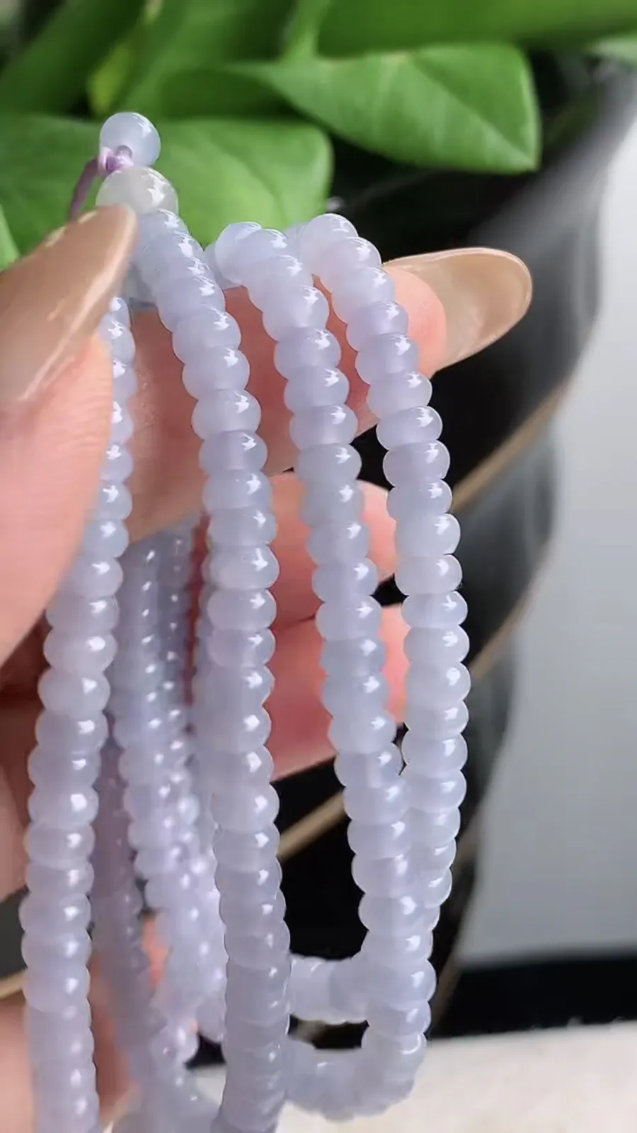 a货翡翠老坑冰种紫罗兰算盘珠项链毛衣链 尺寸4.5×2.4mm