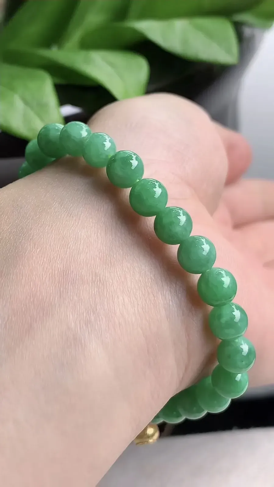 a货翡翠老坑种满绿圆珠佛珠手串26颗 尺寸6.5mm