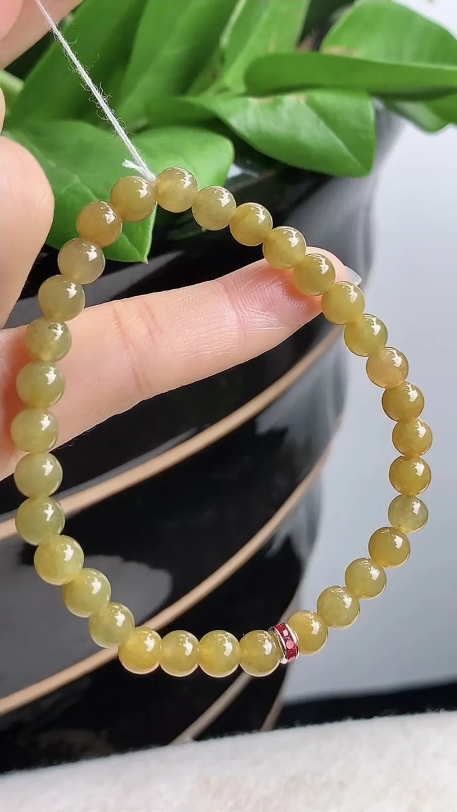 a货翡翠老坑冰润黄翡圆珠佛珠手串32颗 尺寸5.5mm