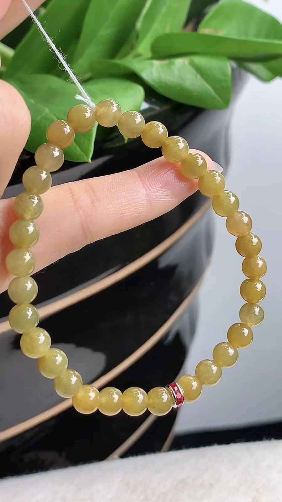 a货翡翠老坑冰润黄翡圆珠佛珠手串32颗 尺寸5.5mm