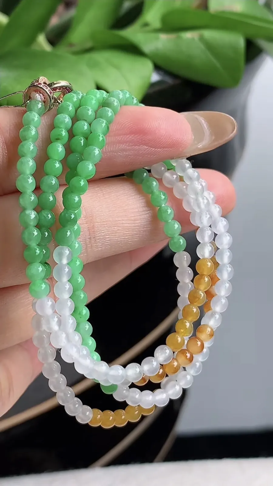 a货翡翠老坑冰种三彩圆珠项链毛衣链 尺寸3.2mm