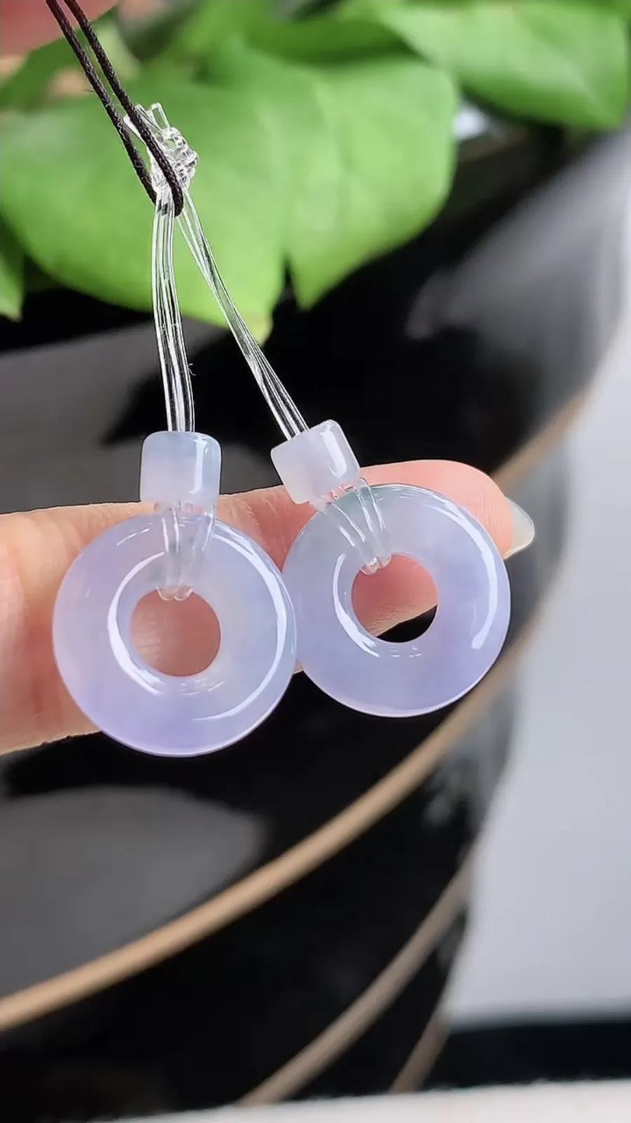 a货翡翠老坑冰种紫罗兰平安环一对 尺寸14×3.6mm