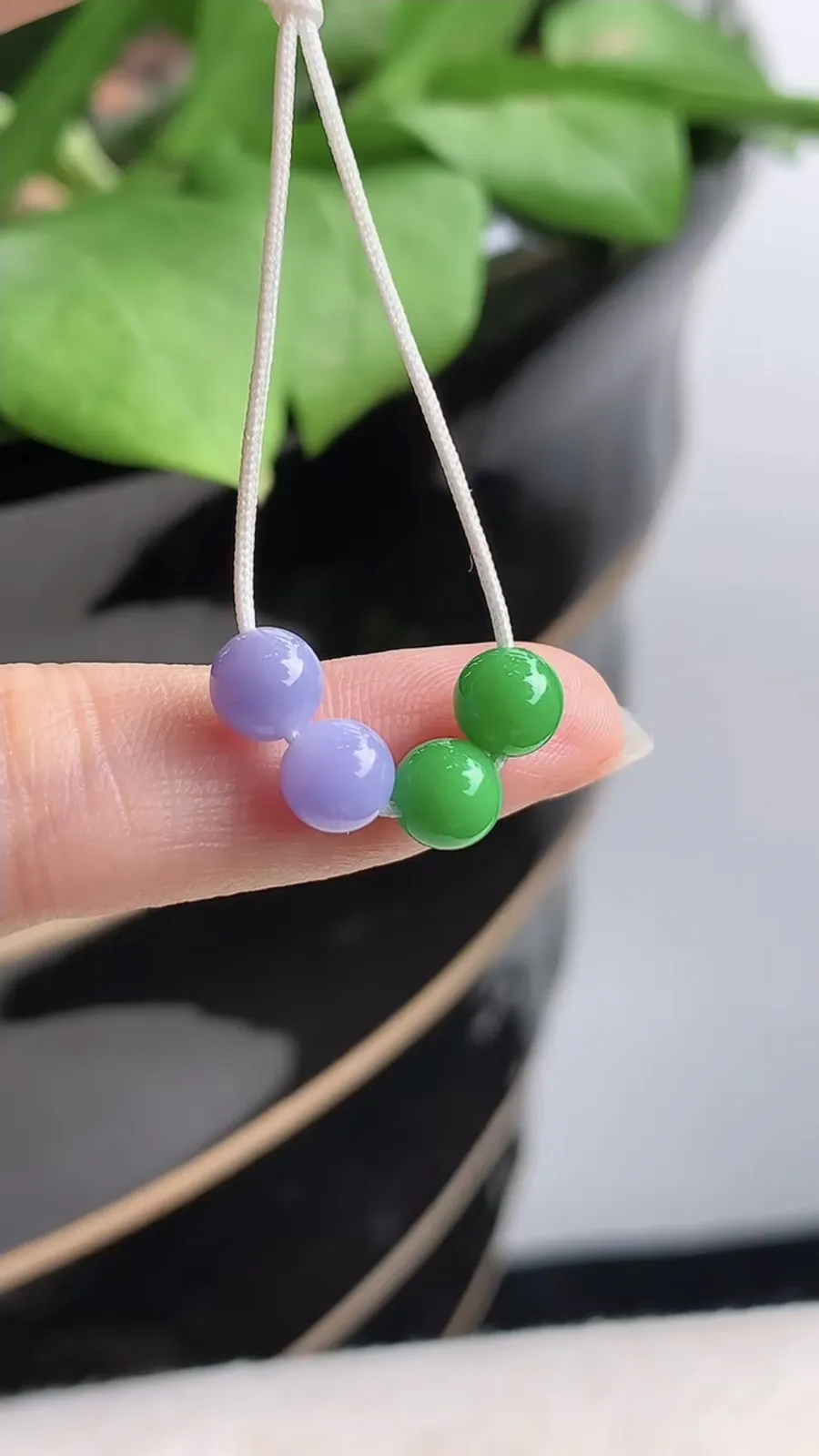 a货翡翠老坑种紫罗兰阳绿圆珠转运珠4颗 尺寸5.7mm