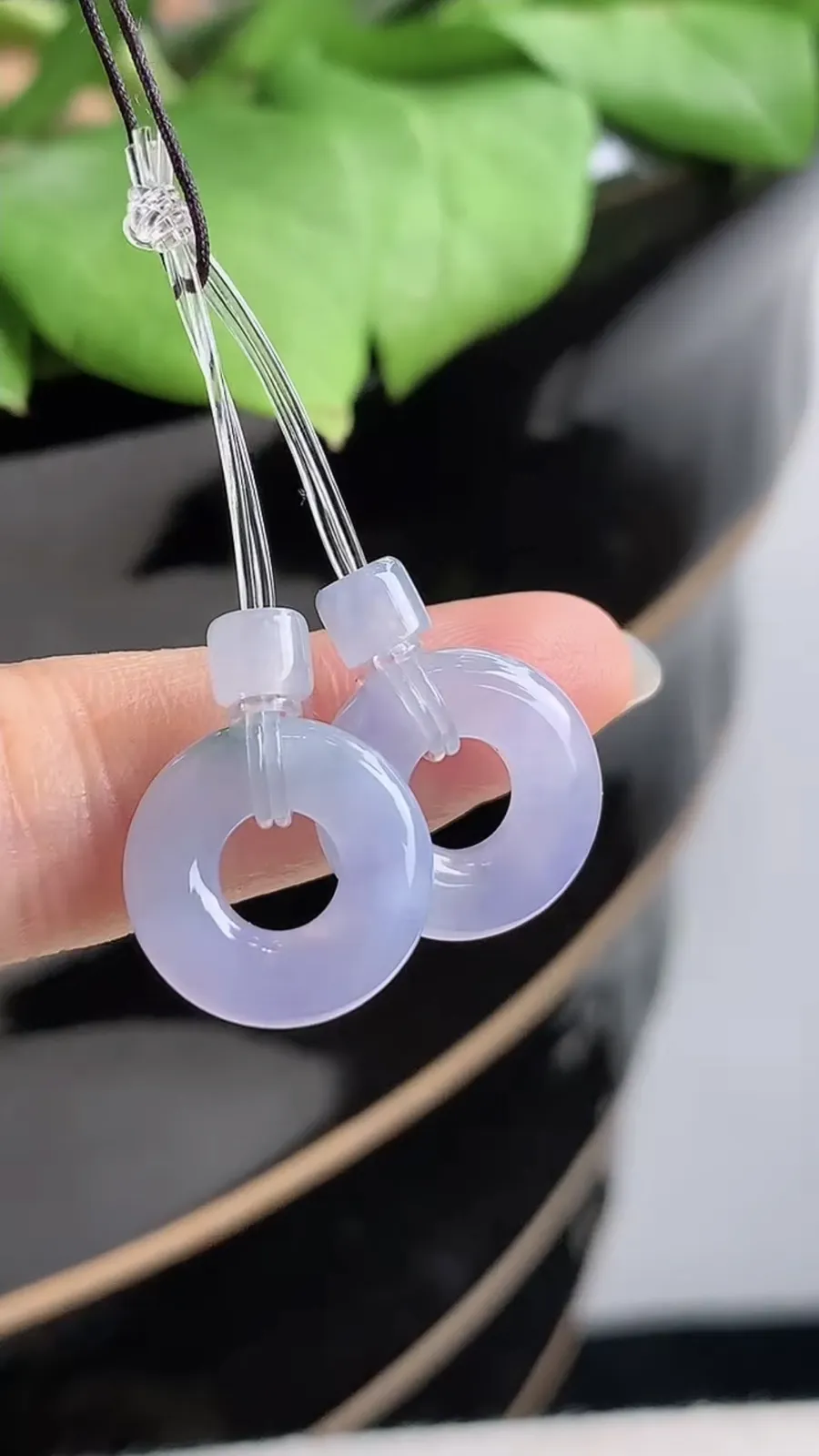 a货翡翠老坑冰种紫罗兰平安环一对 尺寸14×3.6mm