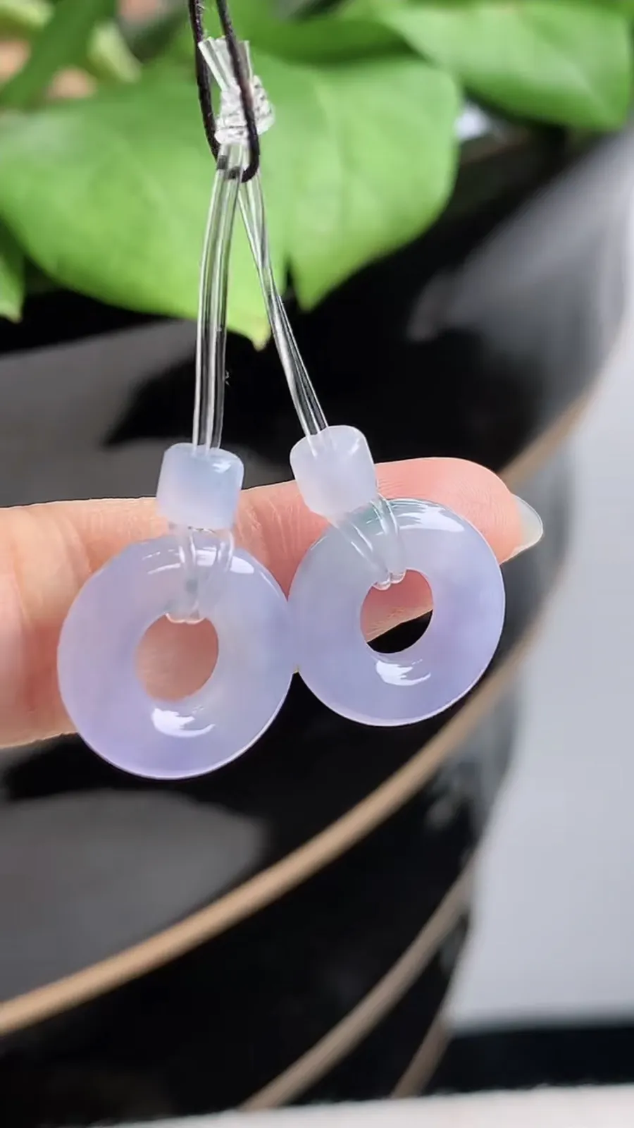 a货翡翠老坑冰种紫罗兰平安环一对 尺寸14×3.6mm