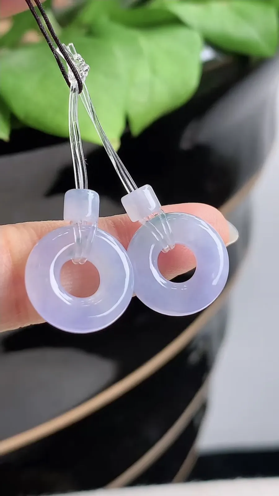 a货翡翠老坑冰种紫罗兰平安环一对 尺寸14×3.6mm