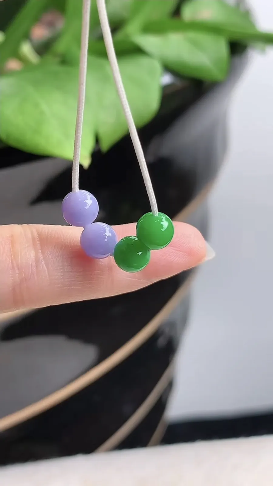 a货翡翠老坑种紫罗兰阳绿圆珠转运珠4颗 尺寸5.7mm