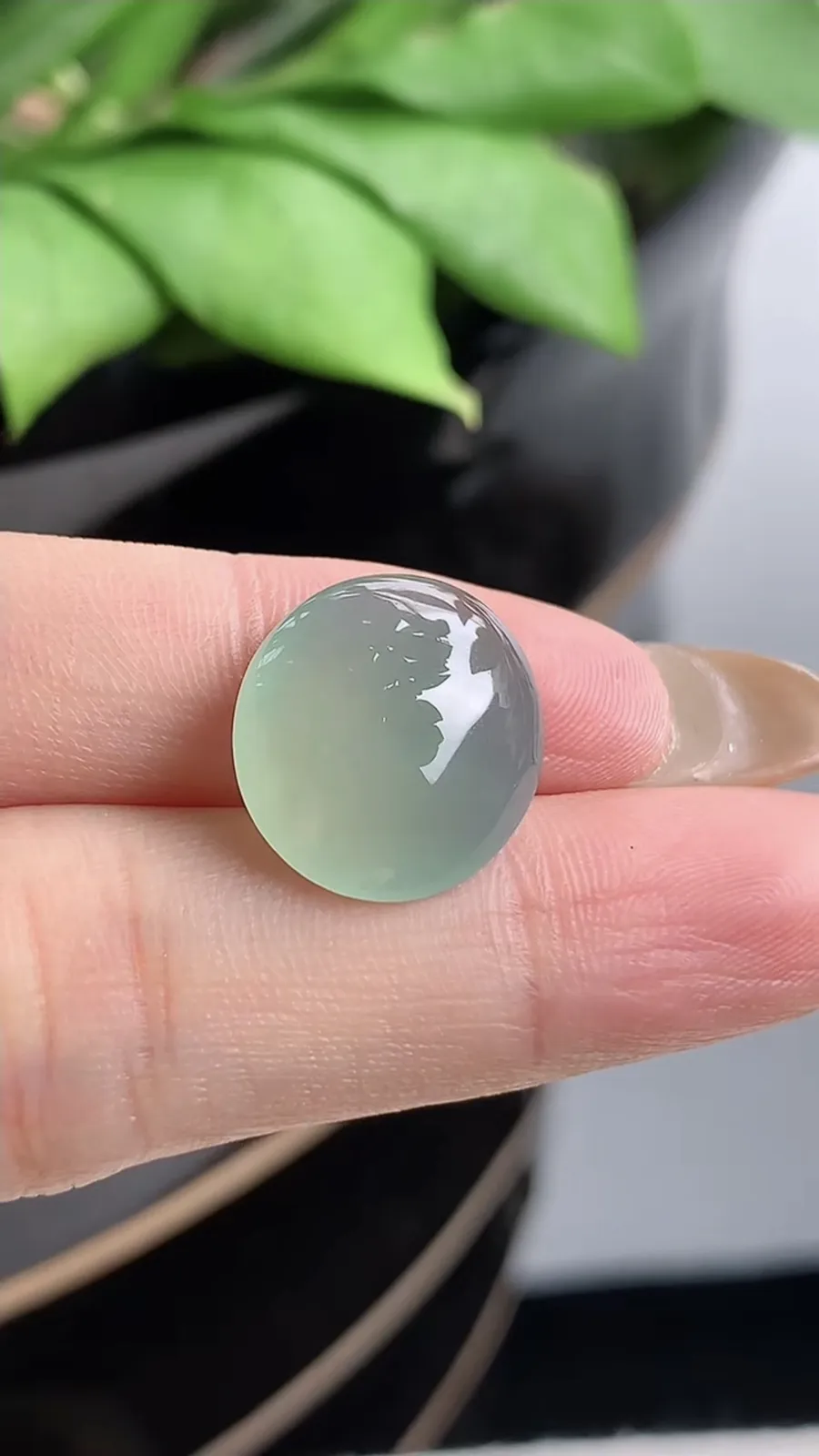 a货翡翠老坑冰种晴水蛋面镶嵌件 尺寸16.6×14.4×6.7mm