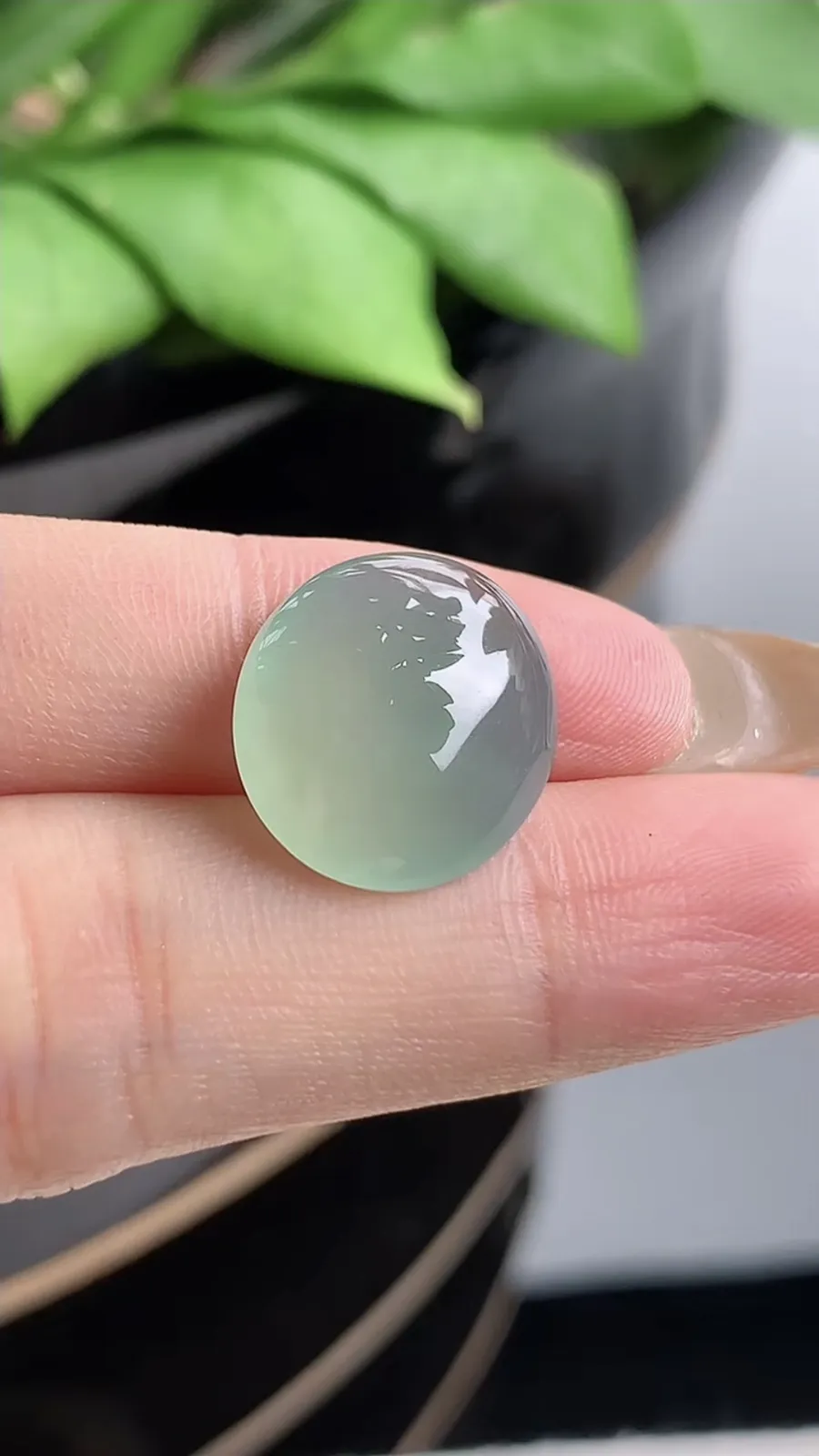 a货翡翠老坑冰种晴水蛋面镶嵌件 尺寸16.6×14.4×6.7mm
