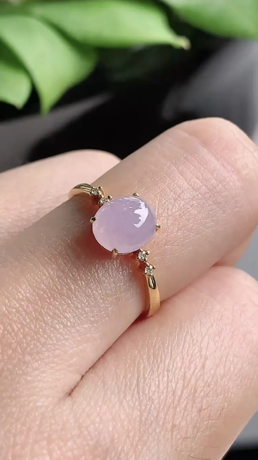 a货翡翠老坑冰种18K金镶嵌紫罗兰蛋面戒指 圈口17.5mm 裸石尺寸7.4×6.3mm