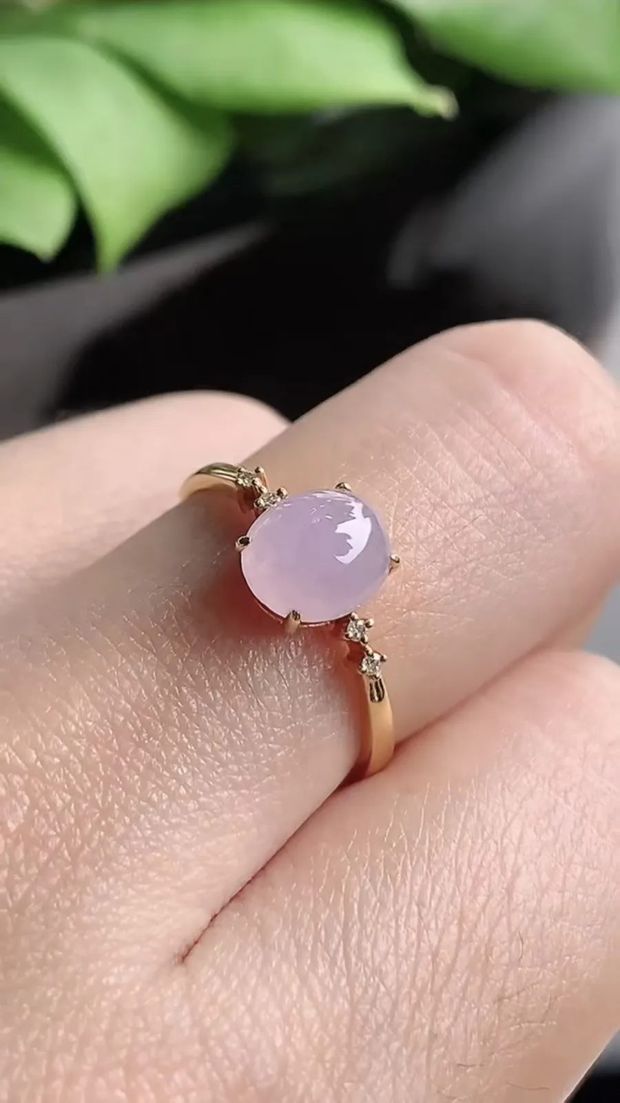 a货翡翠老坑冰种18K金镶嵌紫罗兰蛋面戒指 圈口17.5mm 裸石尺寸7.4×6.3mm