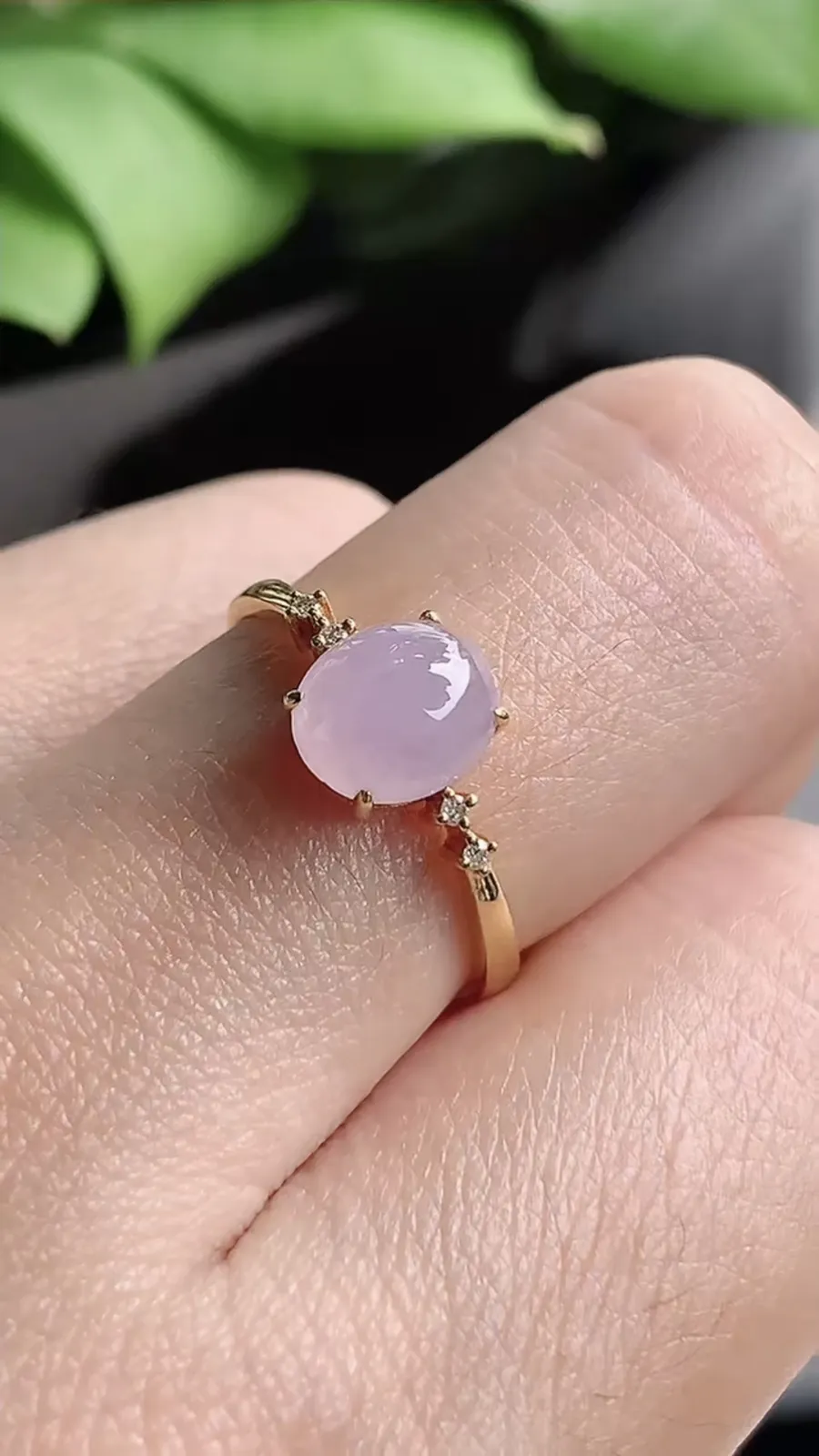 a货翡翠老坑冰种18K金镶嵌紫罗兰蛋面戒指 圈口17.5mm 裸石尺寸7.4×6.3mm