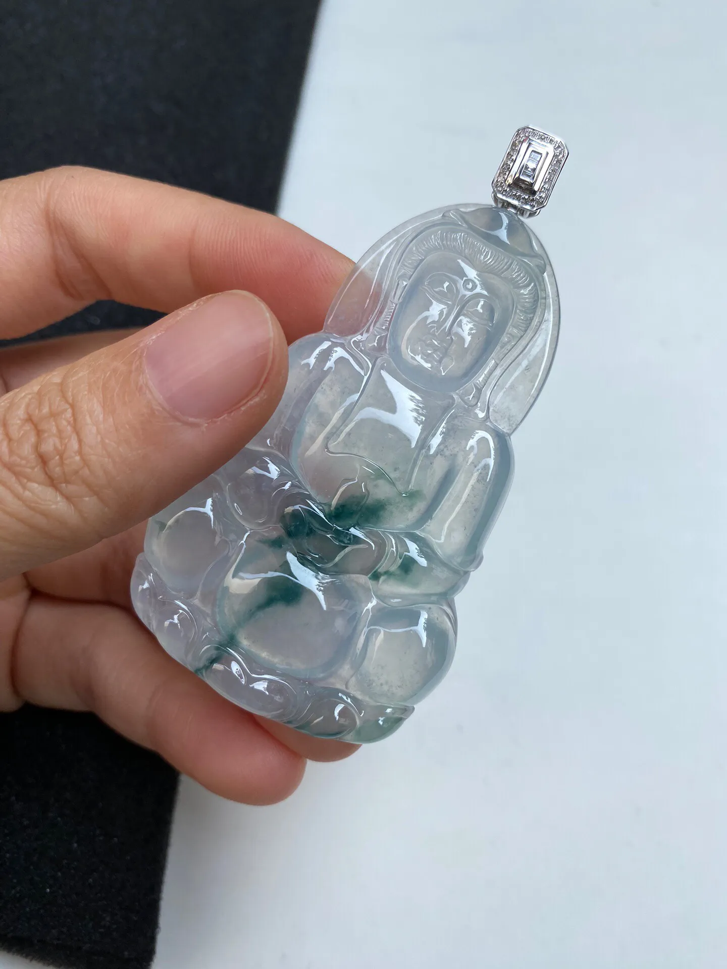 老坑冰种飘花正观音吊坠 裸石65.9-40.2-5.8毫米